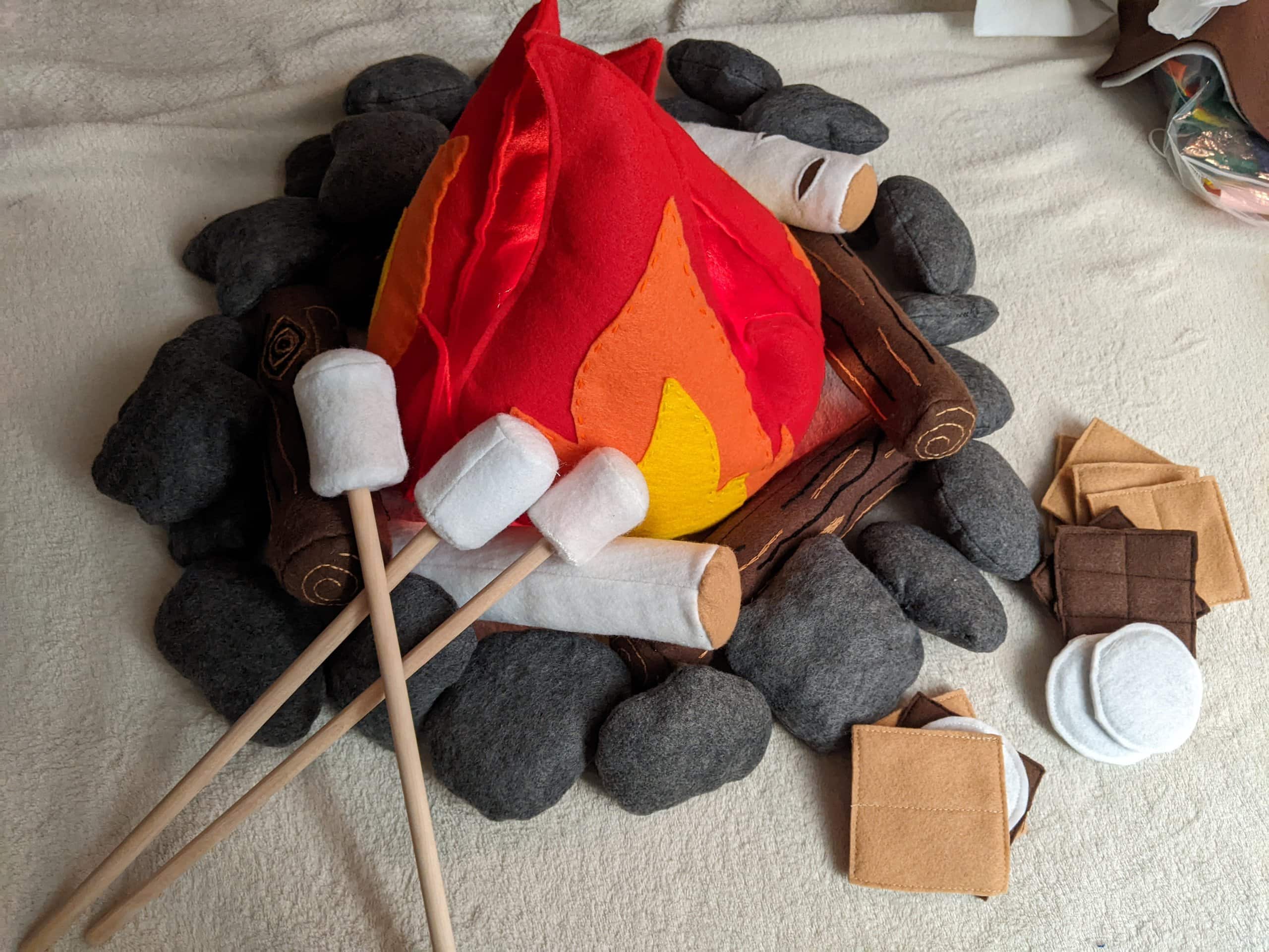 The fire from our handmade fort kit